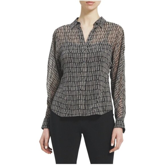 NWT Theory Women Size Small Seam Cinch Sheer Shirt in Stripe Tile Grey Multi NEW - Picture 5 of 5